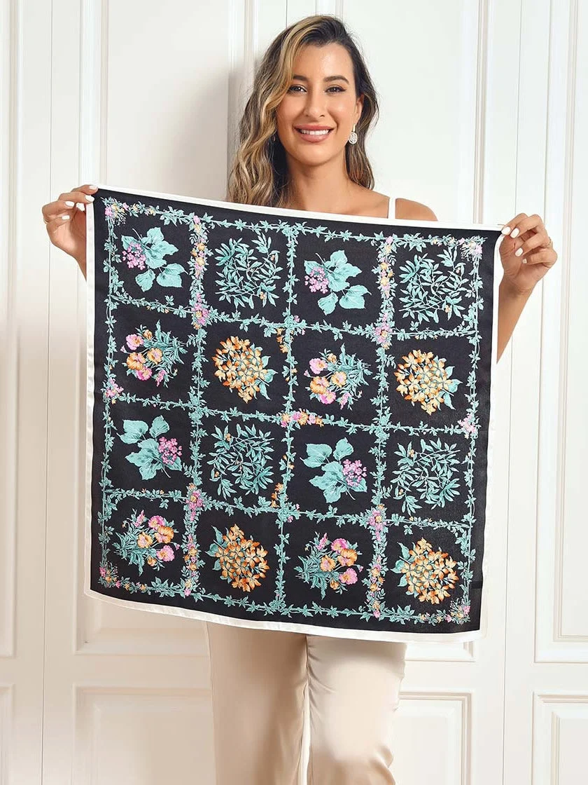 Bufanda cuadrada con estampado floral de pura seda 68x68cm/26.8 - Imagen 5