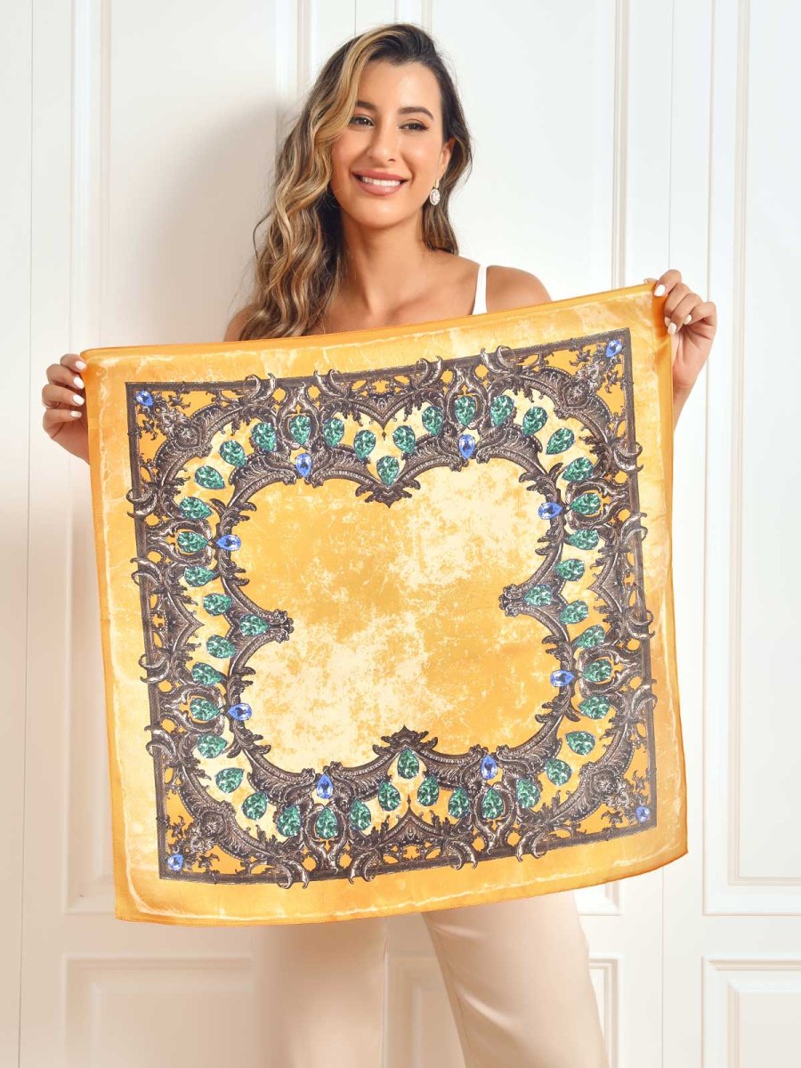 Bufanda cuadrada con estampado floral de pura seda 68x68cm/26.8 - Imagen 8