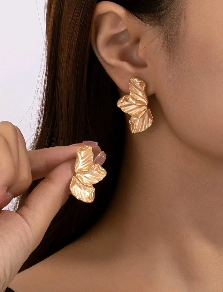 Pendientes geométricos diseño de media flor, Ailén - Imagen 2