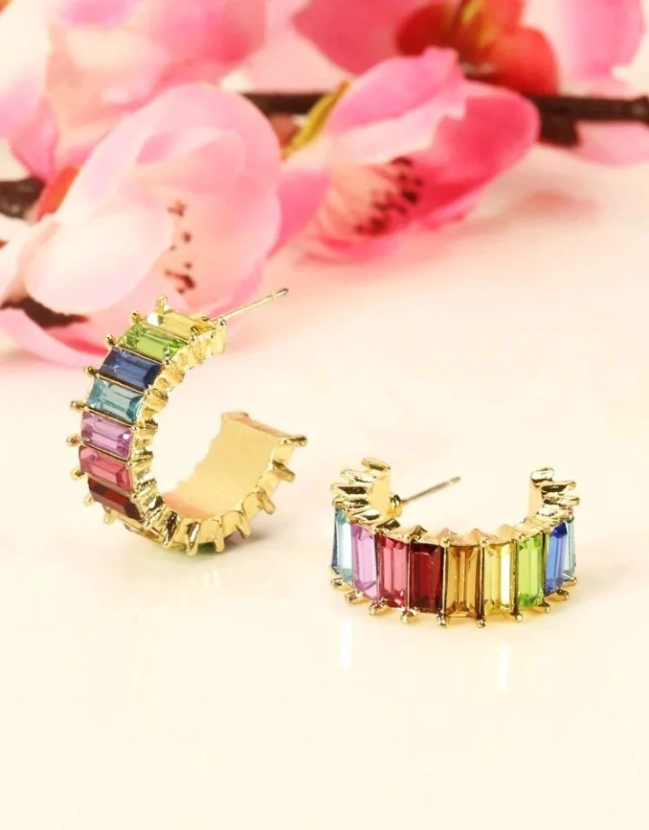 Pendientes diseño de aro abierto con cristales, Amarilis - Imagen 6