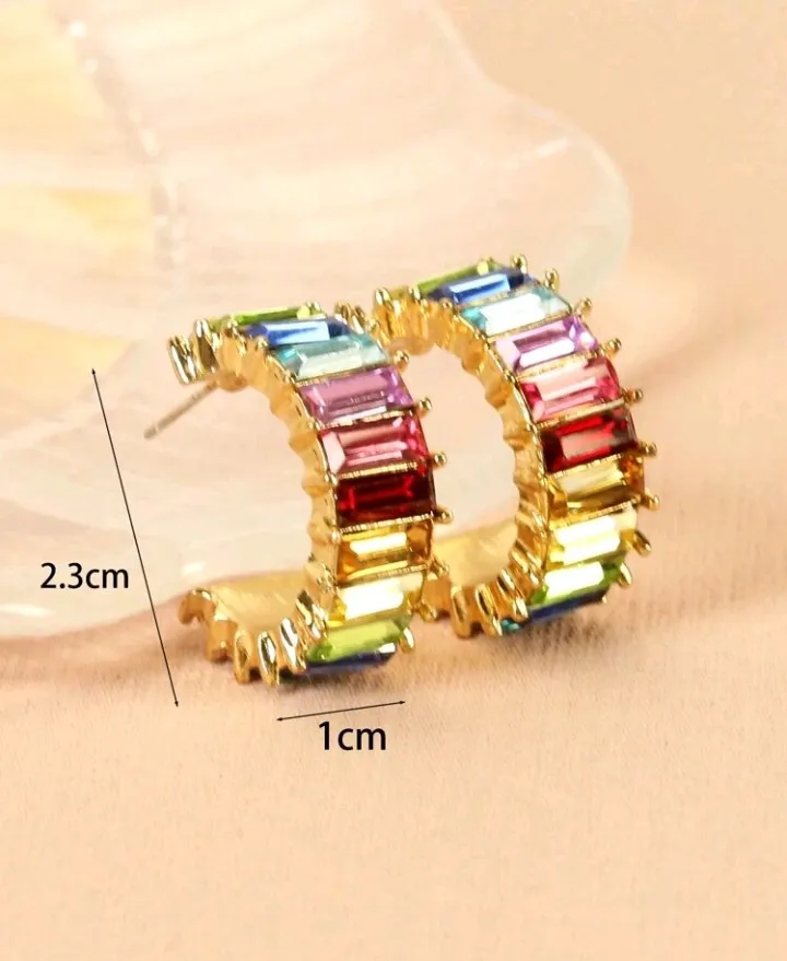 Pendientes diseño de aro abierto con cristales, Amarilis - Imagen 7