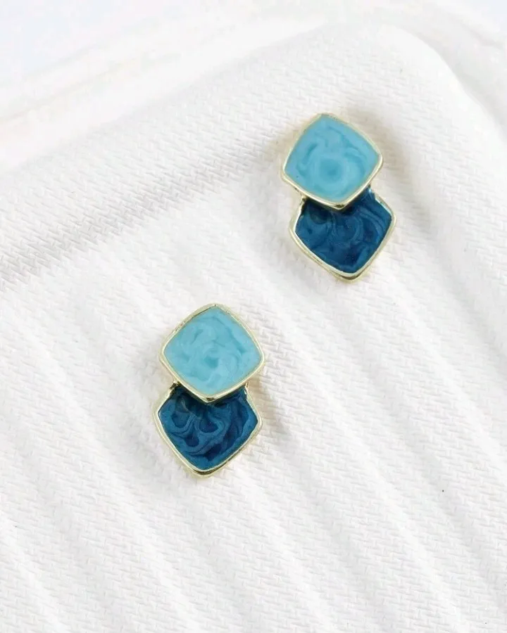 Pendientes geométricos diseño de 2 rombos, Carey - Imagen 4