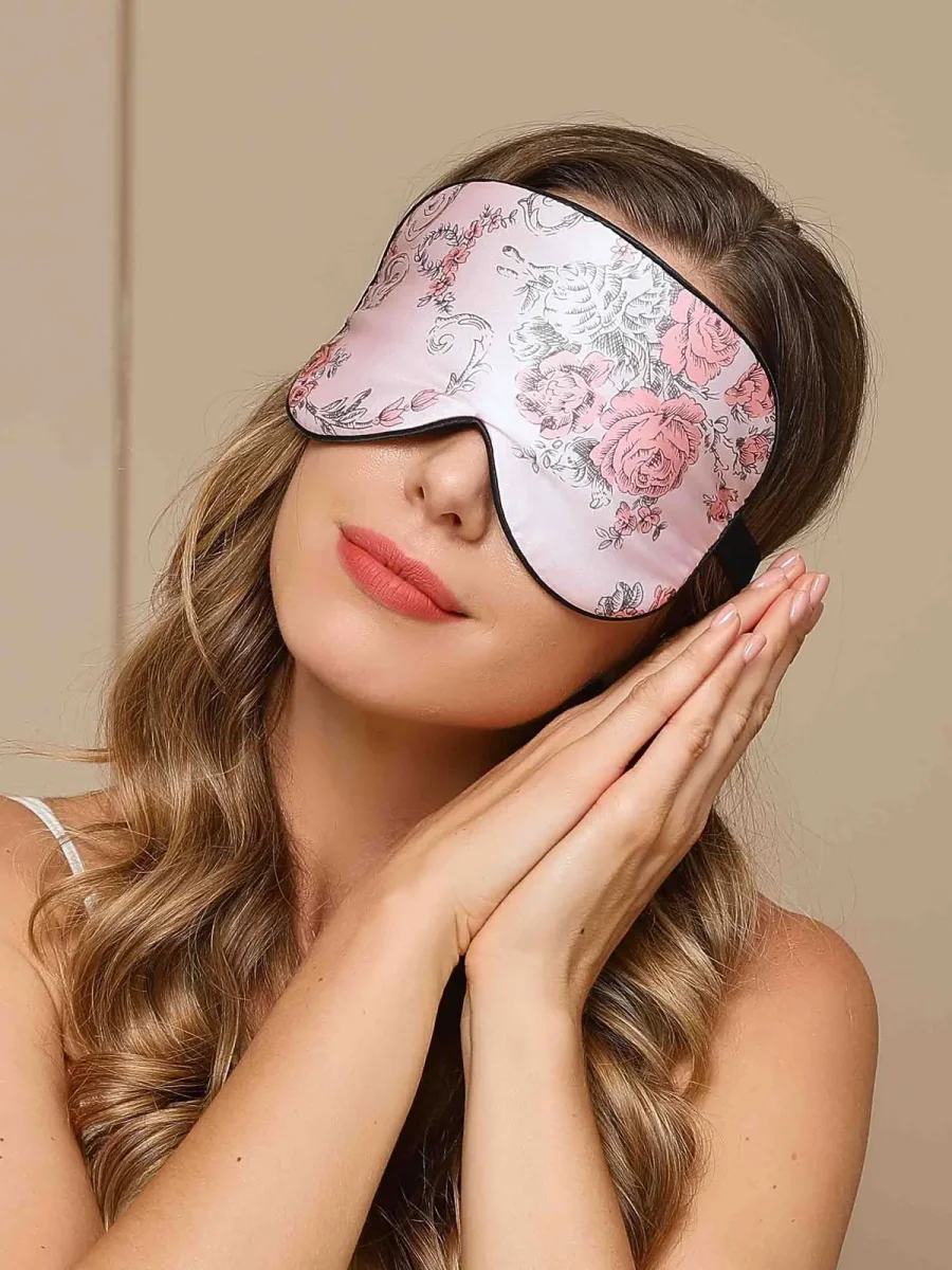 Antifaz para dormir con estampado de flores de seda pura - Imagen 7