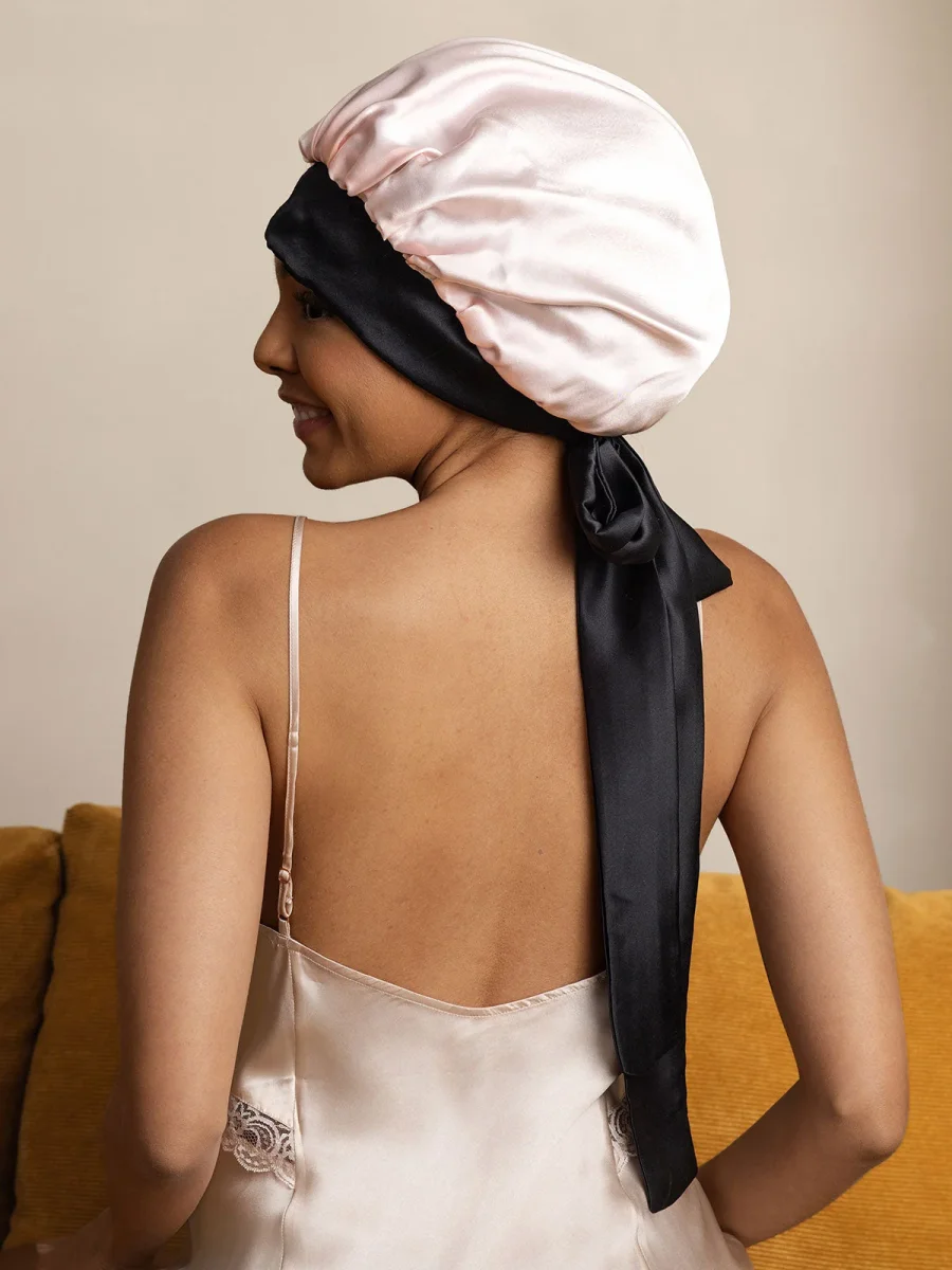 Gorro Casual de Seda para Mujer con Cintas Largas (Bicolor y Reversible) - Imagen 9