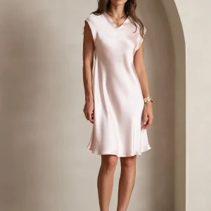 Pura Seda Elegante Cap Sleeve Vestido