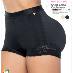 Short colombiano levantacola corto con realce invisible Ref. 801LMC – Beige y Negro