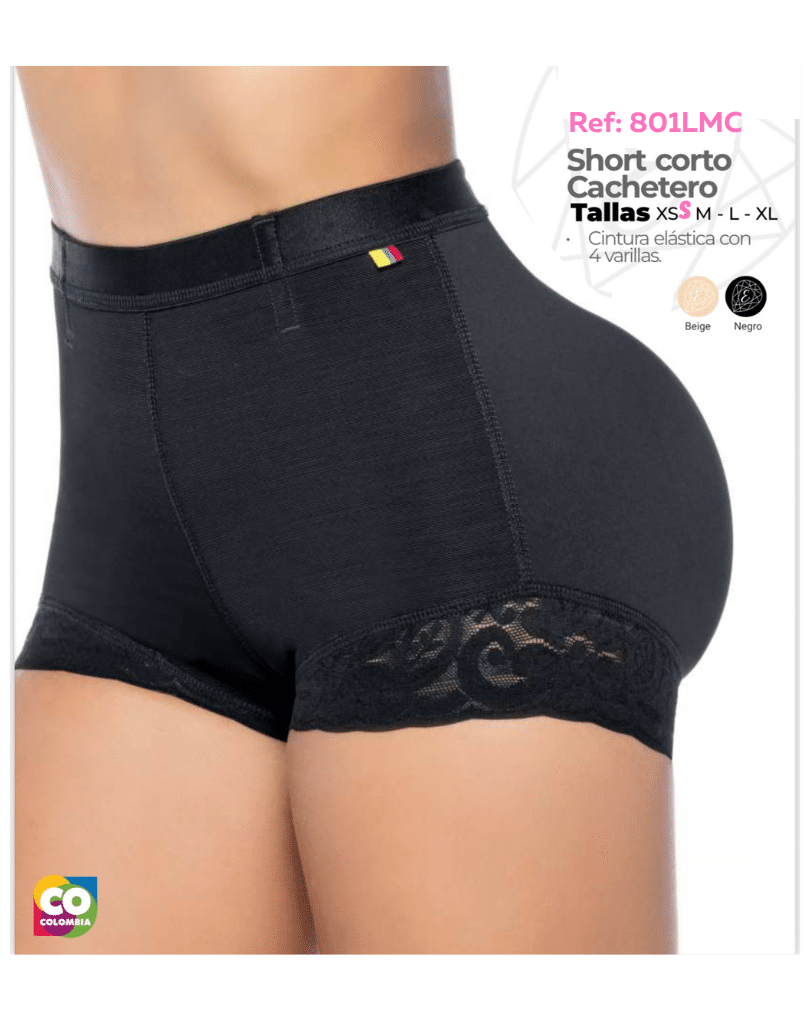 Short colombiano levantacola corto con realce invisible Ref. 801LMC – Beige y Negro