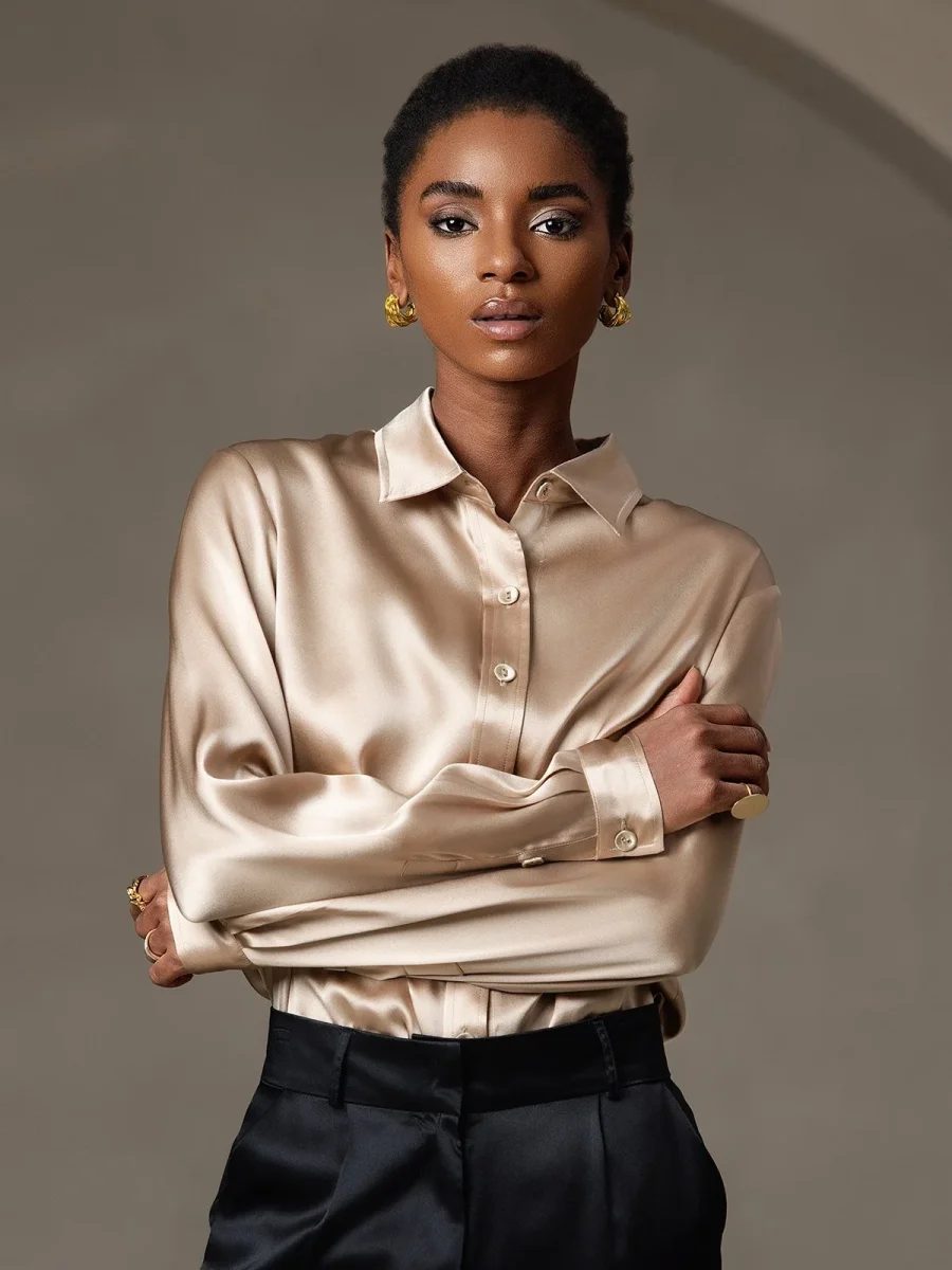 19 Momme Camisa Básica De Seda A La Moda