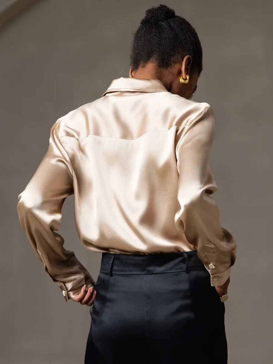 19 Momme Camisa Básica De Seda A La Moda - Imagen 3