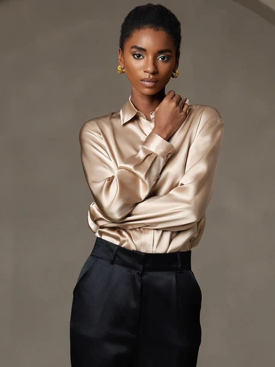 19 Momme Camisa Básica De Seda A La Moda - Imagen 6