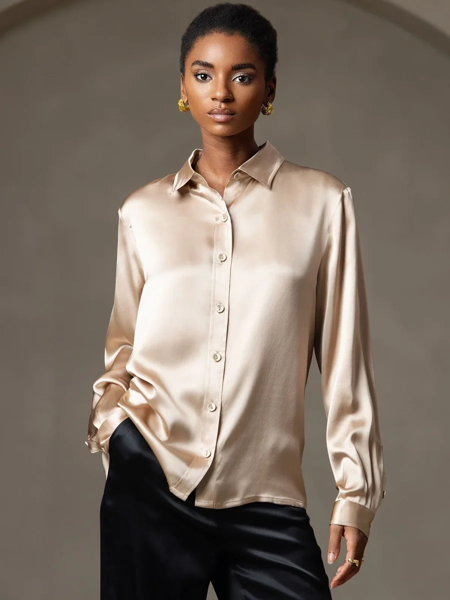 19 Momme Camisa Básica De Seda A La Moda - Imagen 8