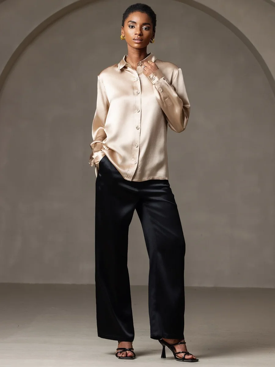 19 Momme Camisa Básica De Seda A La Moda - Imagen 9