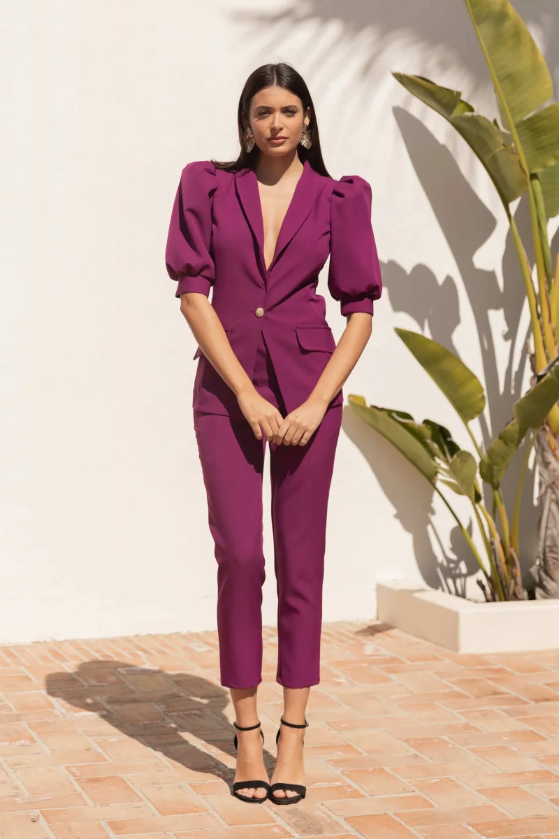 Traje Invitada Boda | Crepe | Berenjena | Rodanne - Imagen 2