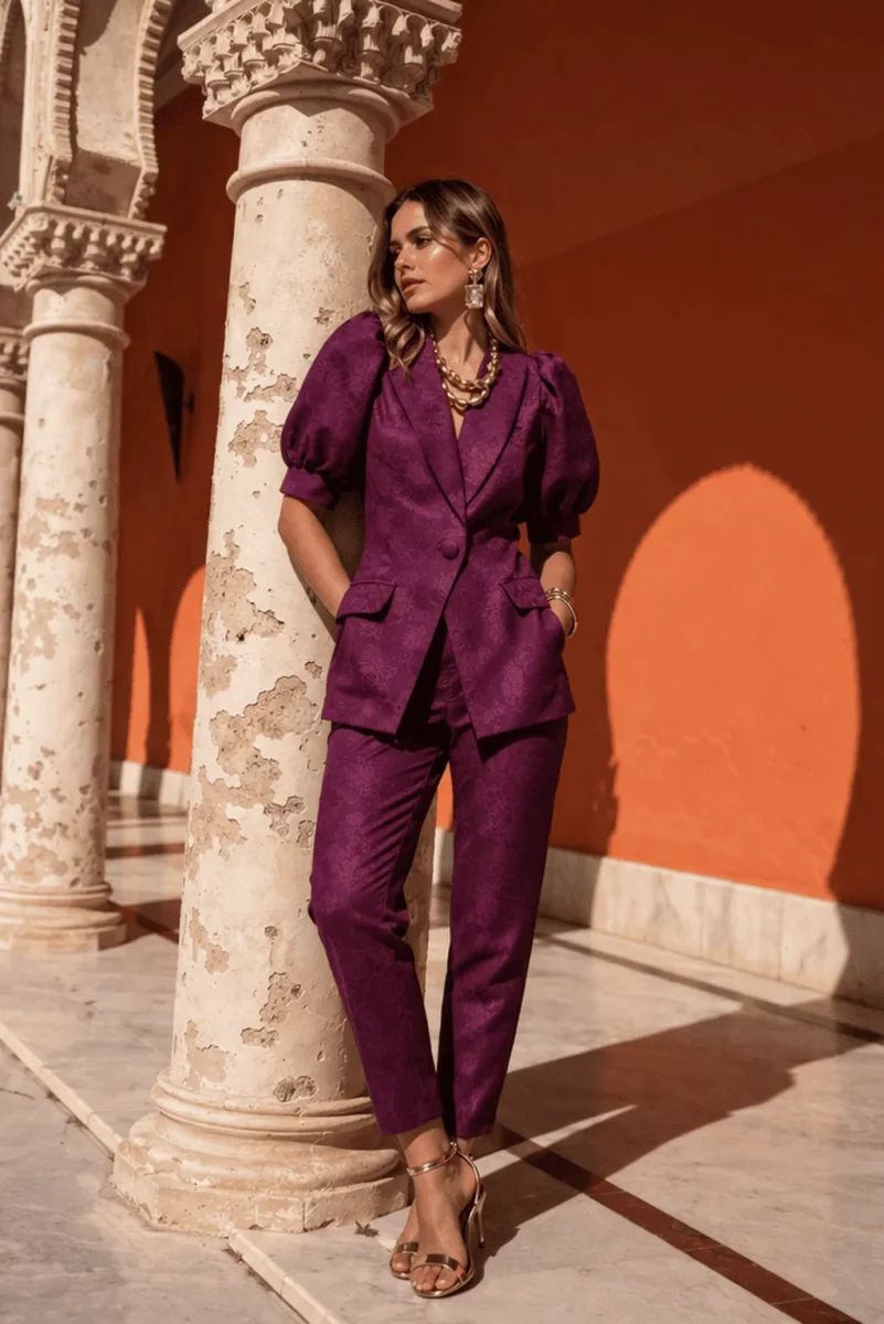 Traje Invitada Boda | Estampado | Berenjena | Rocroi
