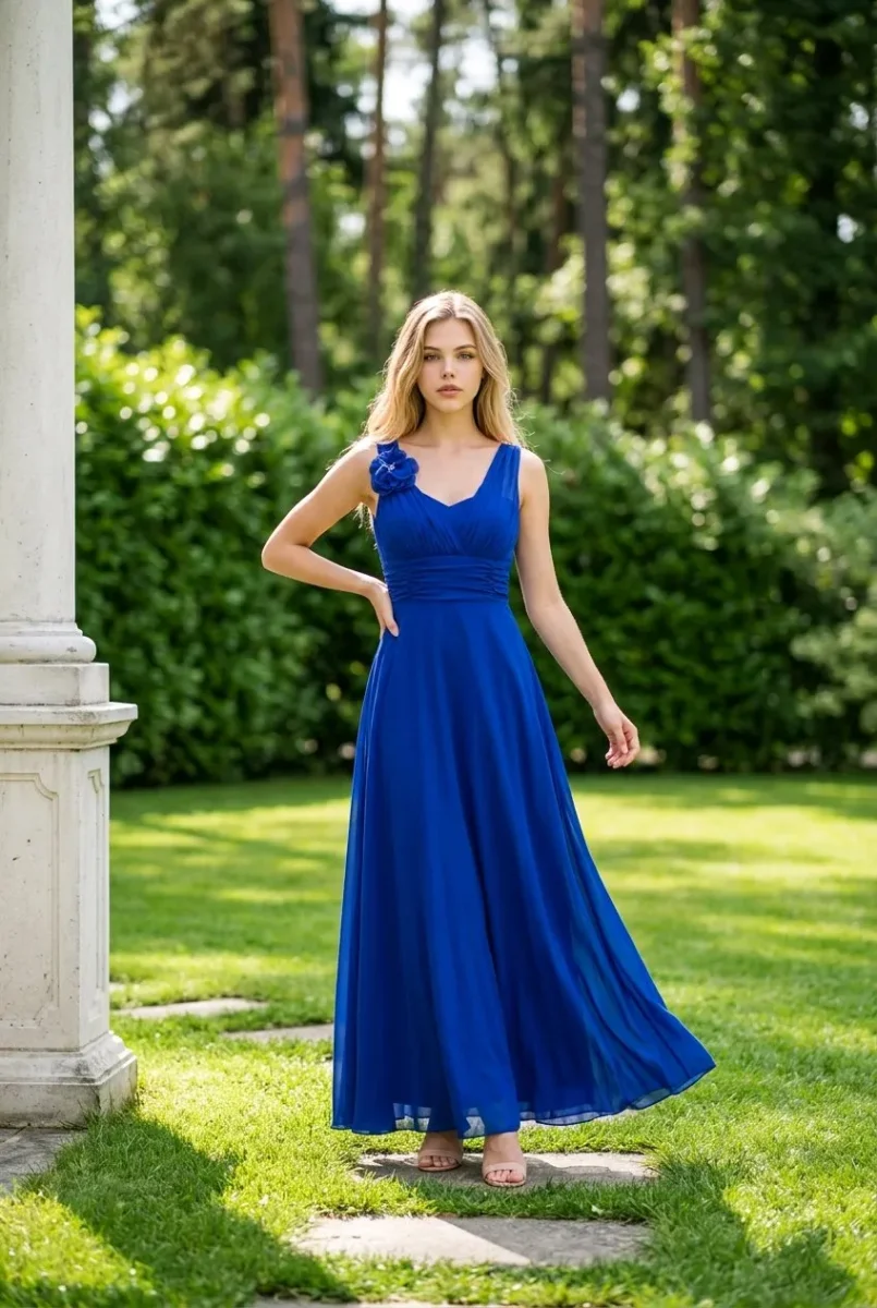 Vestido de cocktail Estefania,diseño largo de gasa vaporosa - Imagen 2