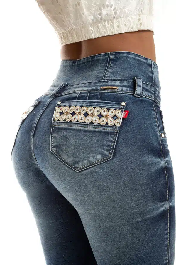Pantalón Colombiano Levanta Cola con Bordado – Lujuria Jeans 71348 - Imagen 4