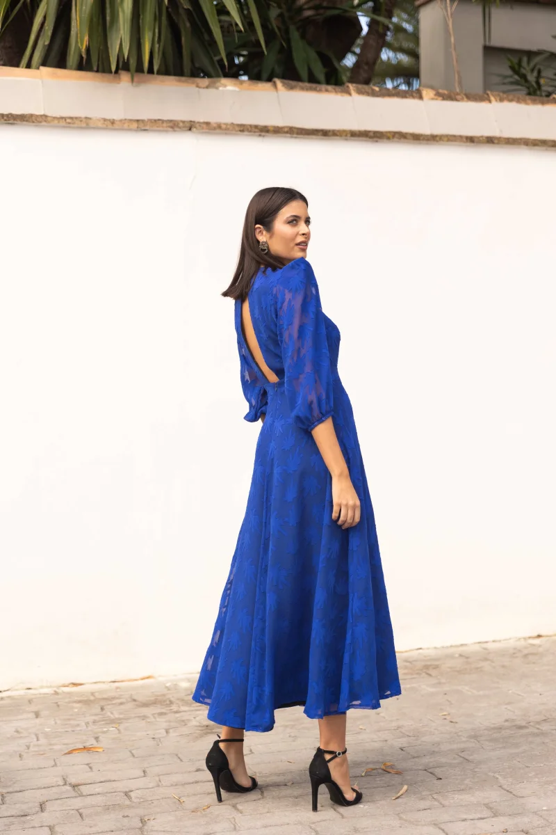 Vestido Invitada Boda | Gasa Brocada | Azul Klein | Maiori - Imagen 5