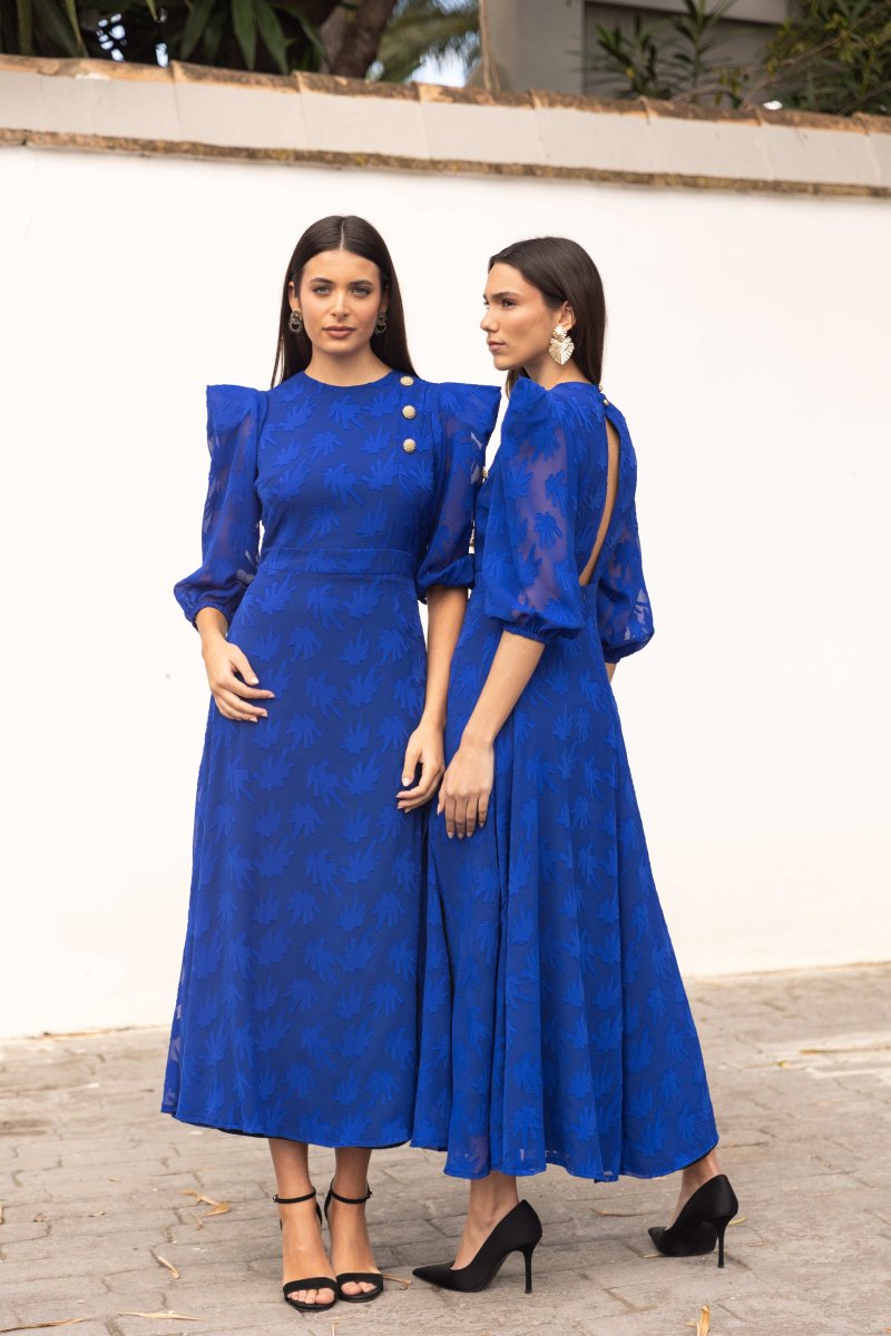 Vestido Invitada Boda | Gasa Brocada | Azul Klein | Maiori - Imagen 2