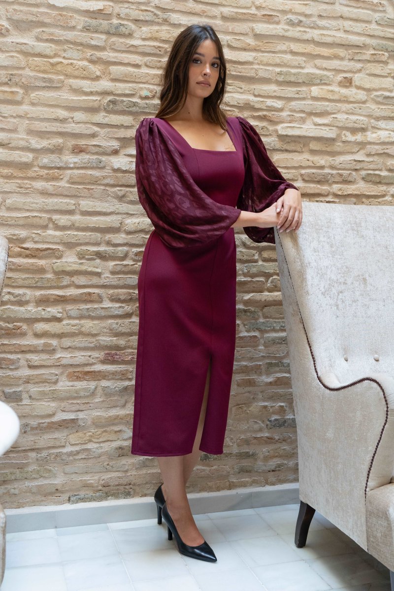 Vestido Reims | Manga De Gasa | Burdeos | 1 Ud. Última Talla M - Imagen 4