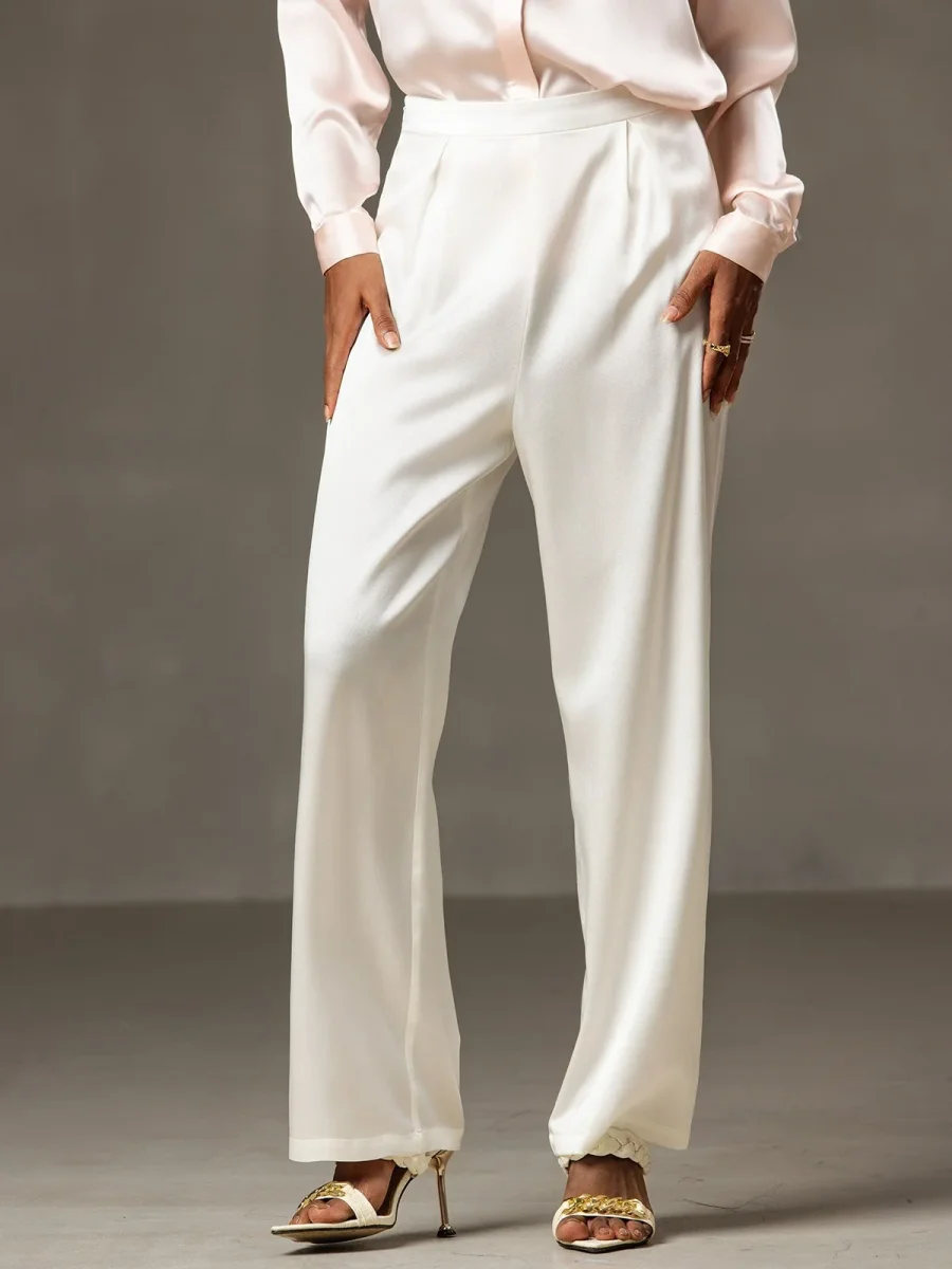 19Momme Pantalones de Seda Casual con Piernas Anchas