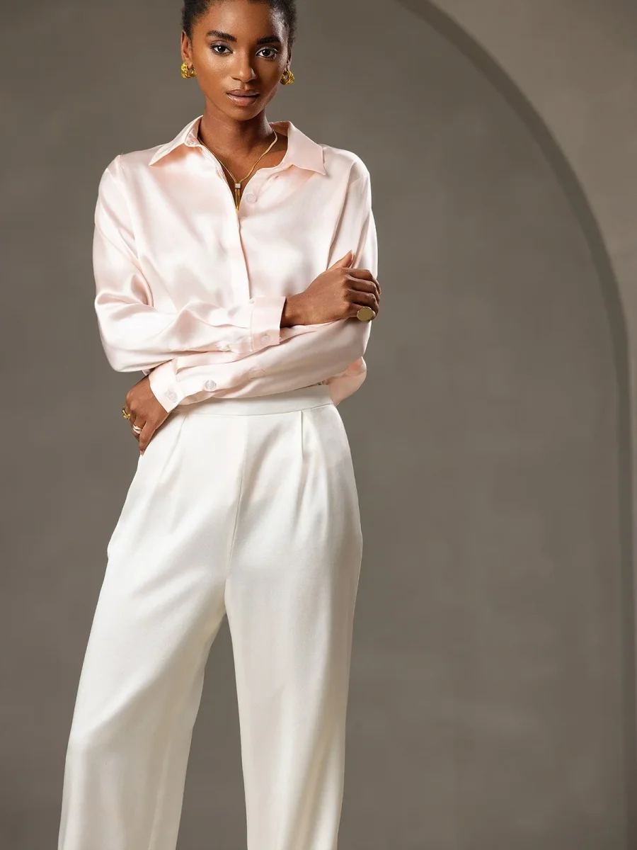 19Momme Pantalones de Seda Casual con Piernas Anchas - Imagen 4