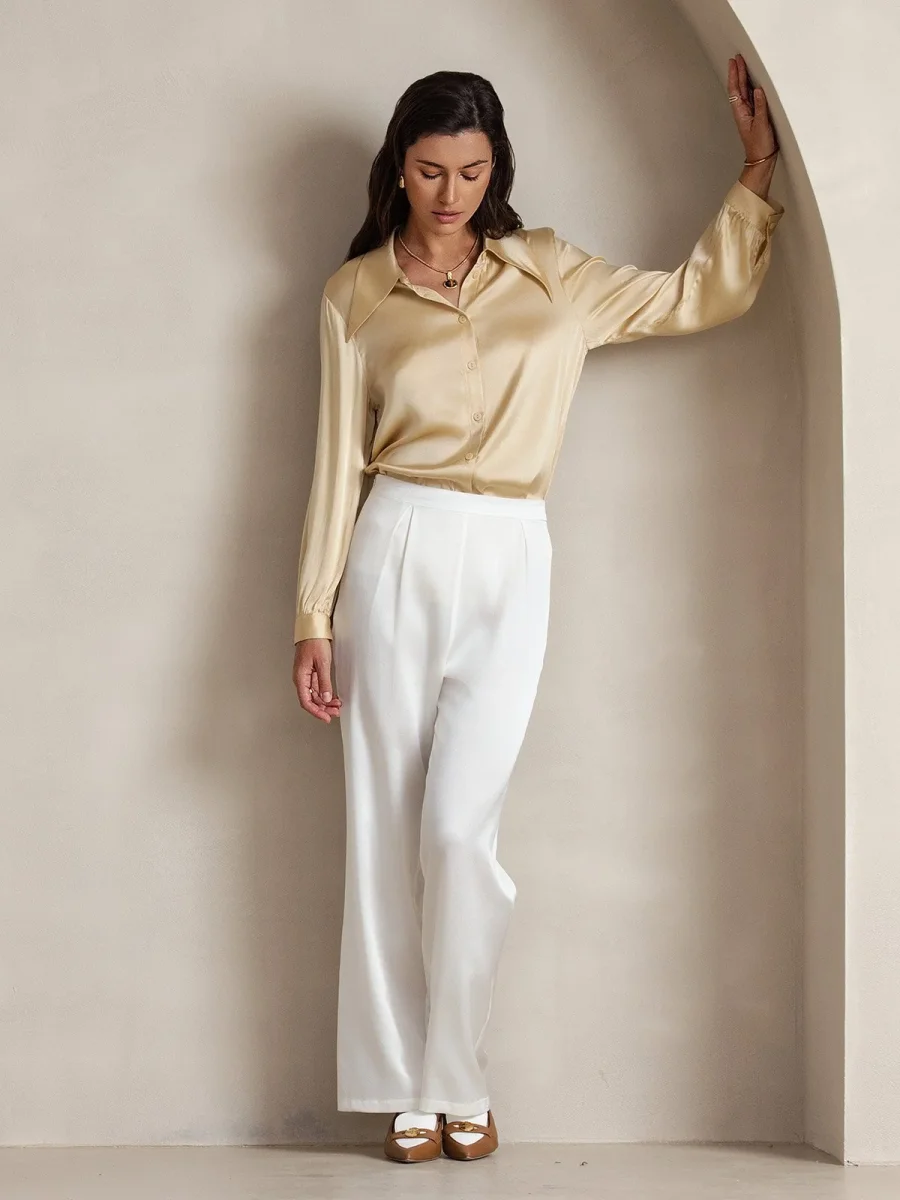 19Momme Pantalones de Seda Casual con Piernas Anchas - Imagen 9