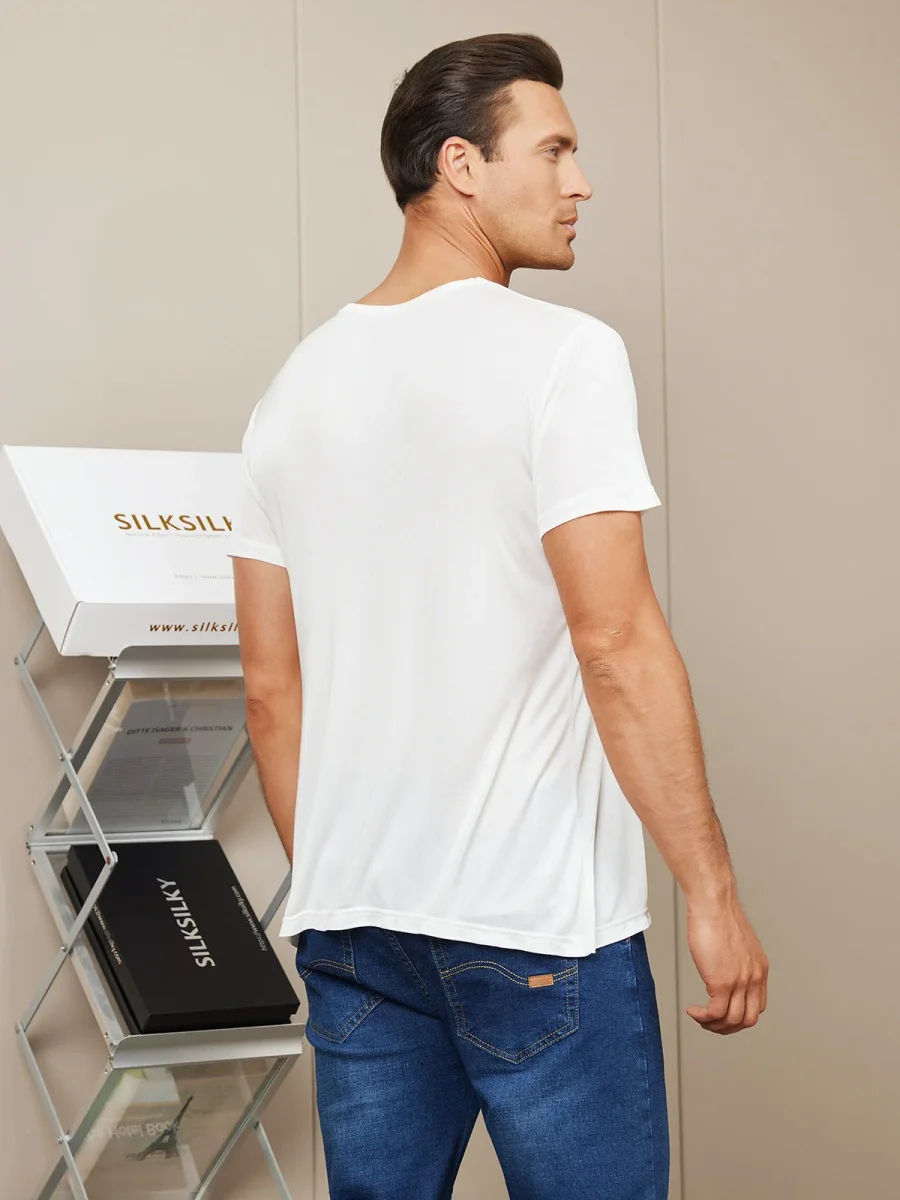 Camiseta De Pura Seda Con Cuello Redondo Para Hombre - Imagen 9