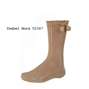ISABEL MORA 52347 Calcetín Alto Infantil Calado con Bolas