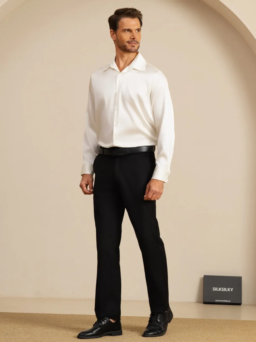Camisa De Negocios Clásica Para Hombre De Manga Larga Con Cuello De Solapa En Seda 19Momme - Imagen 8