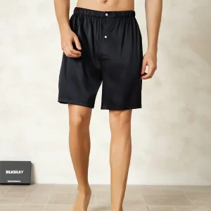 Pura Seda Cintura Elástica Pantalones Cortos De Dormir Para Hombre
