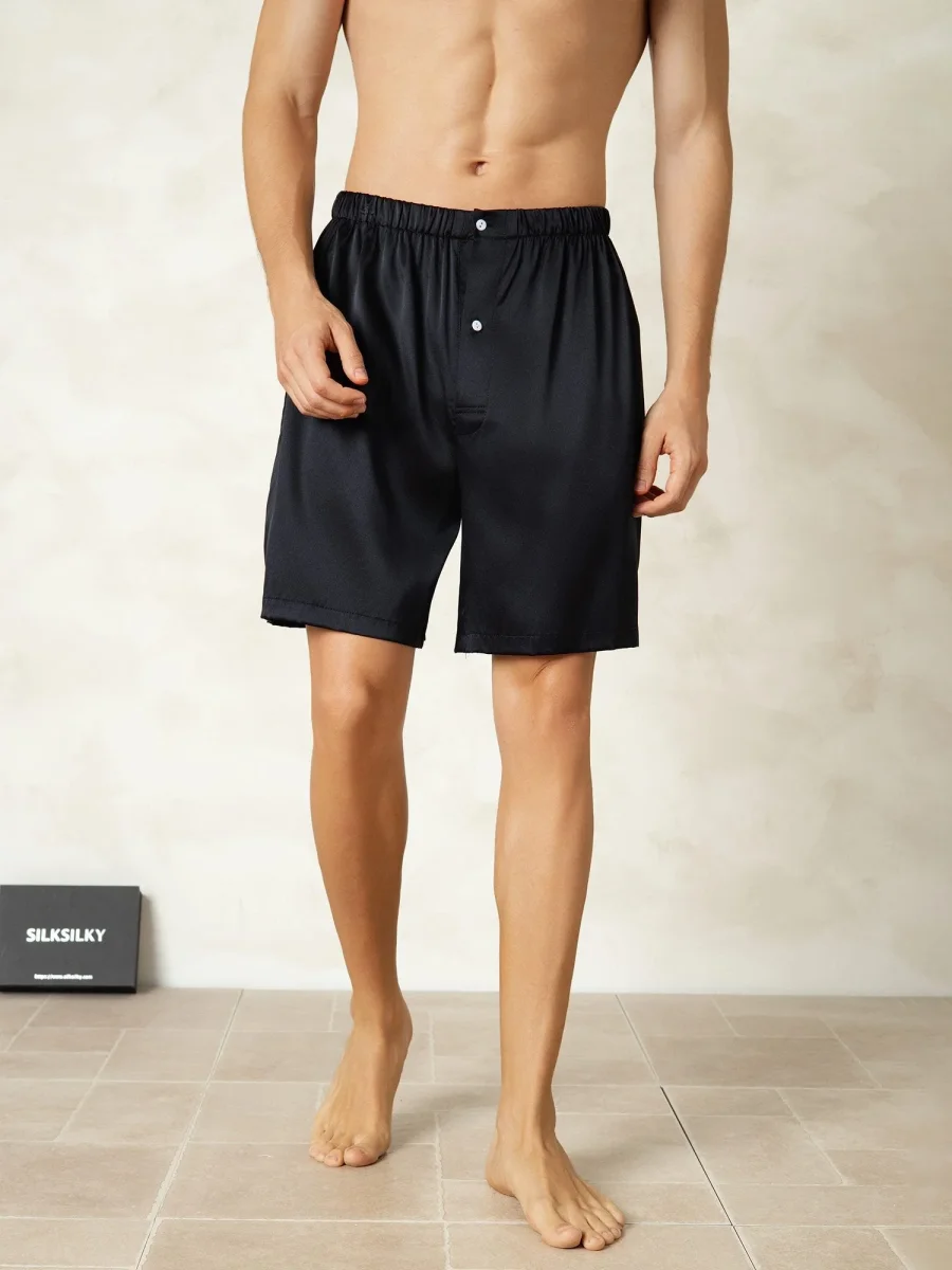 Pura Seda Cintura Elástica Pantalones Cortos De Dormir Para Hombre