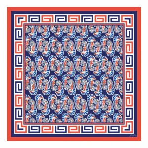 Pañuelo De Seda De Morera 100 Por Ciento Con Estampado De Caballito De Mar Tamaño 90 x 90 cm