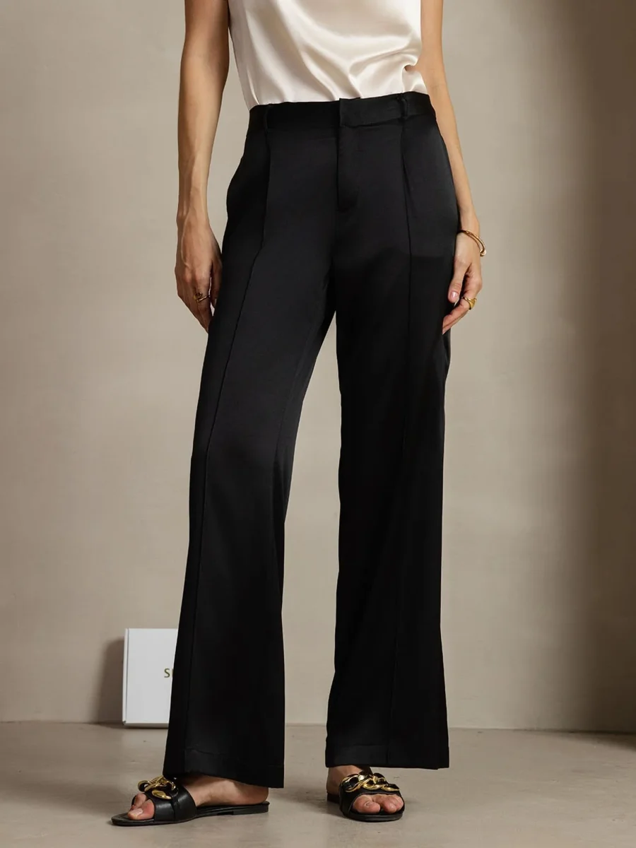 19Momme Seda Pantalones De Mujer Rectos Con Diseño De Bolsillos Laterales - Imagen 9