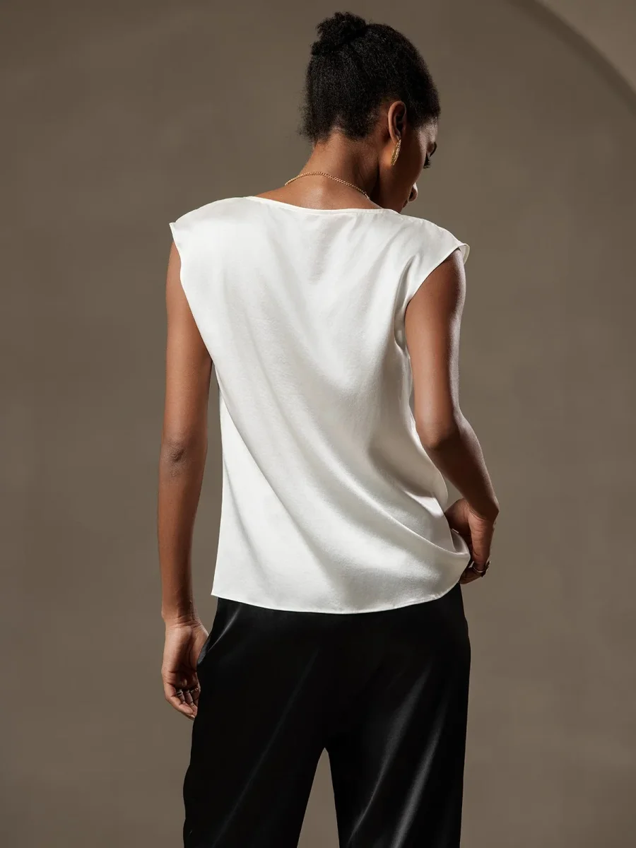 19Momme Seda Capa Manga Cuello Cowl Camiseta sin mangas/Blusa - Imagen 8
