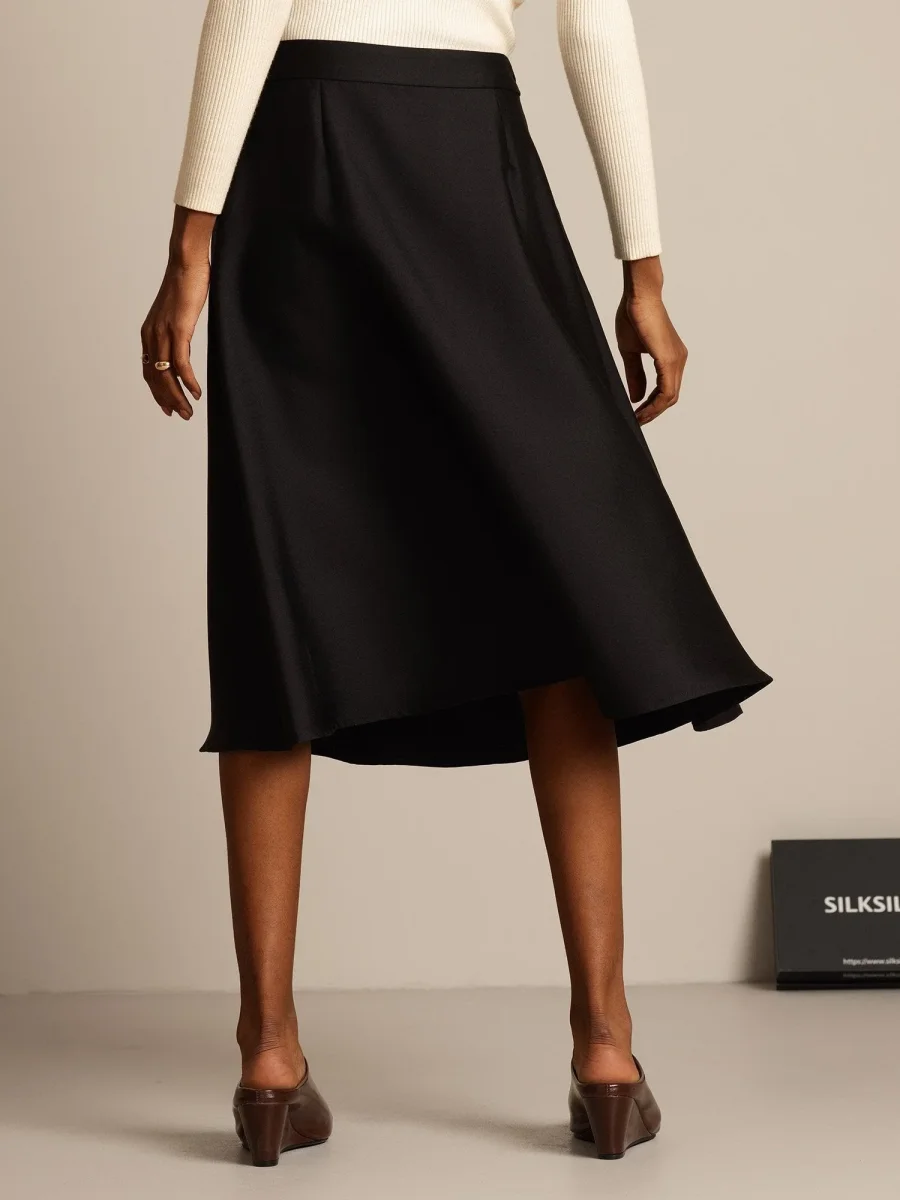 32Momme Mezcla de Seda-Lana Falda Midi A-Line con Diseño de Cremallera - Imagen 3