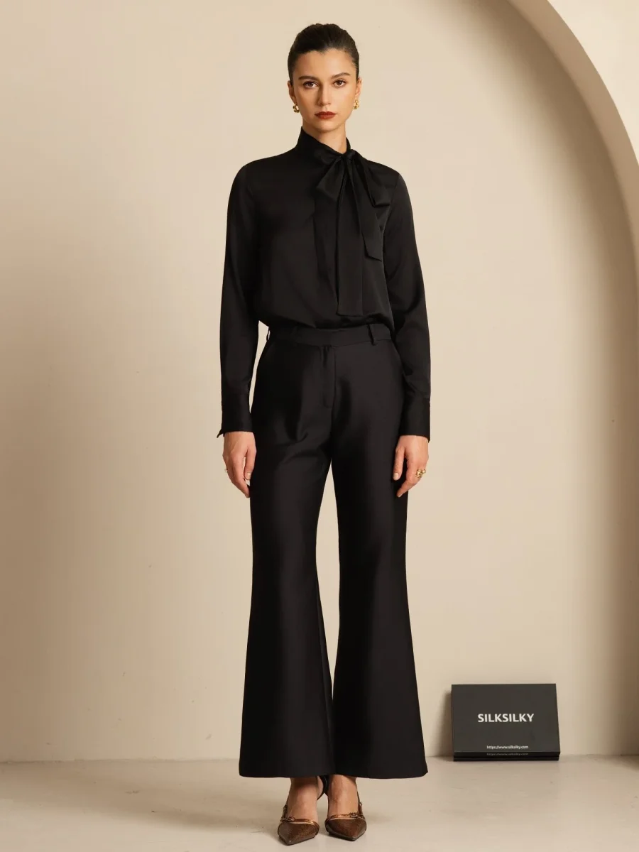 Blusa de Mujer en Seda 19Momme con Tie Neck Manga Larga - Imagen 8