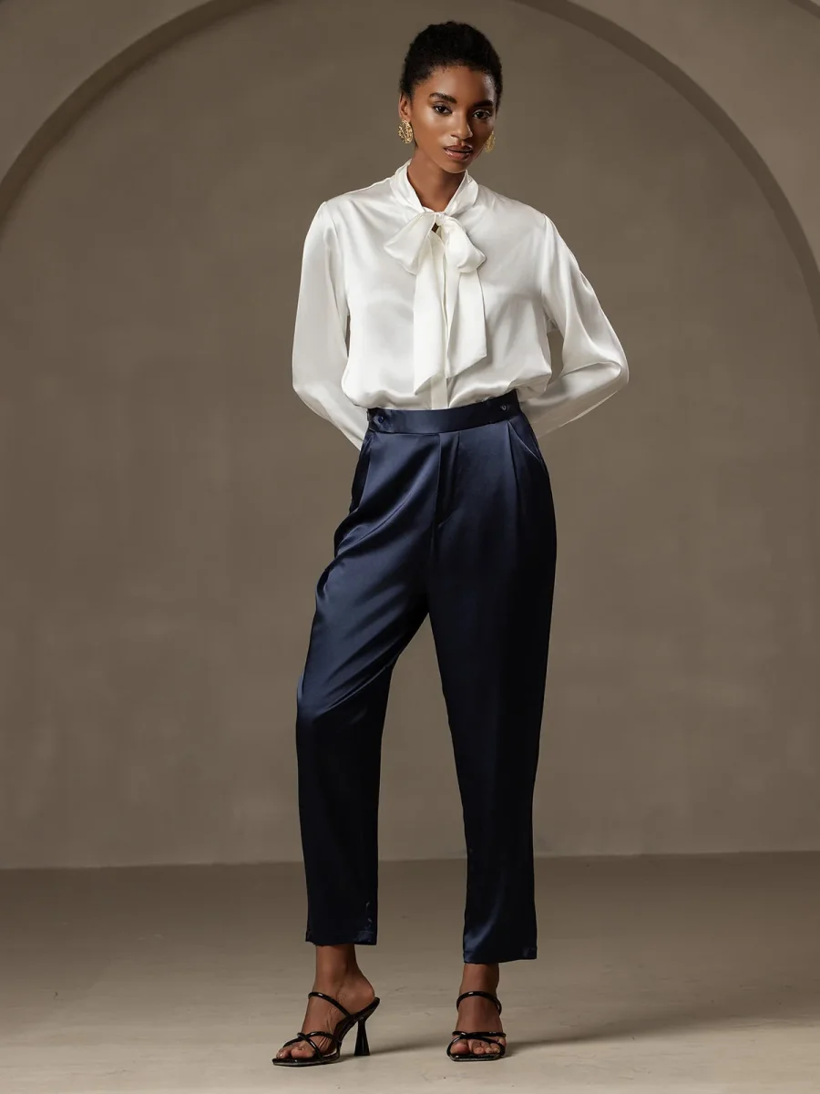 19Momme Pantalones de seda a la moda estilo carrot - Imagen 7