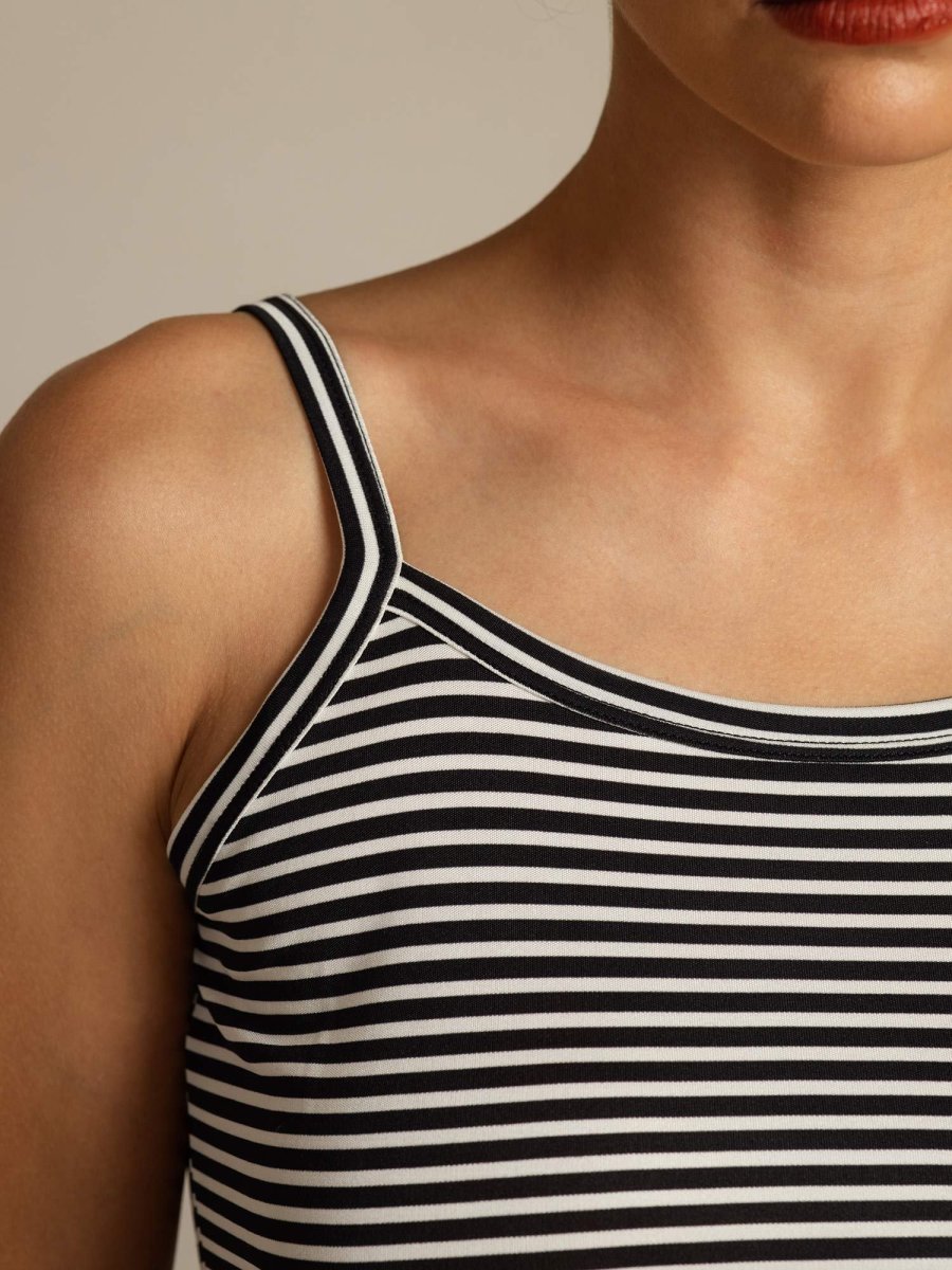 Top Camisola De Seda Pura Tirantes Finos Cuello Cuadrado A Rayas - Imagen 8