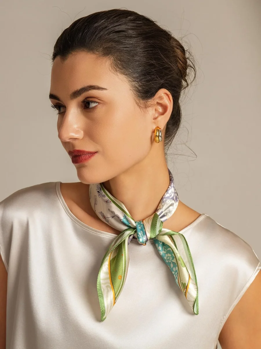 Pure Silk Pattern Stitching Square Scarf - Tamaño 53x53cm - Imagen 3