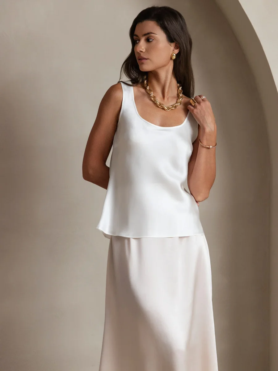 19Momme Seda U Cuello Correas Tanque Top - Imagen 4