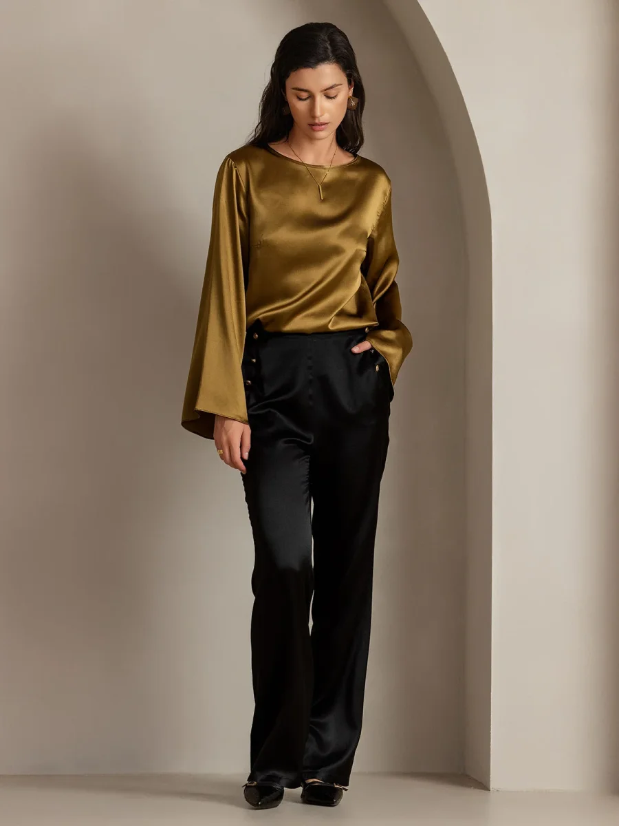 19Momme Seda Ajustado Botón Bolsillos Traje Pantalones - Imagen 8