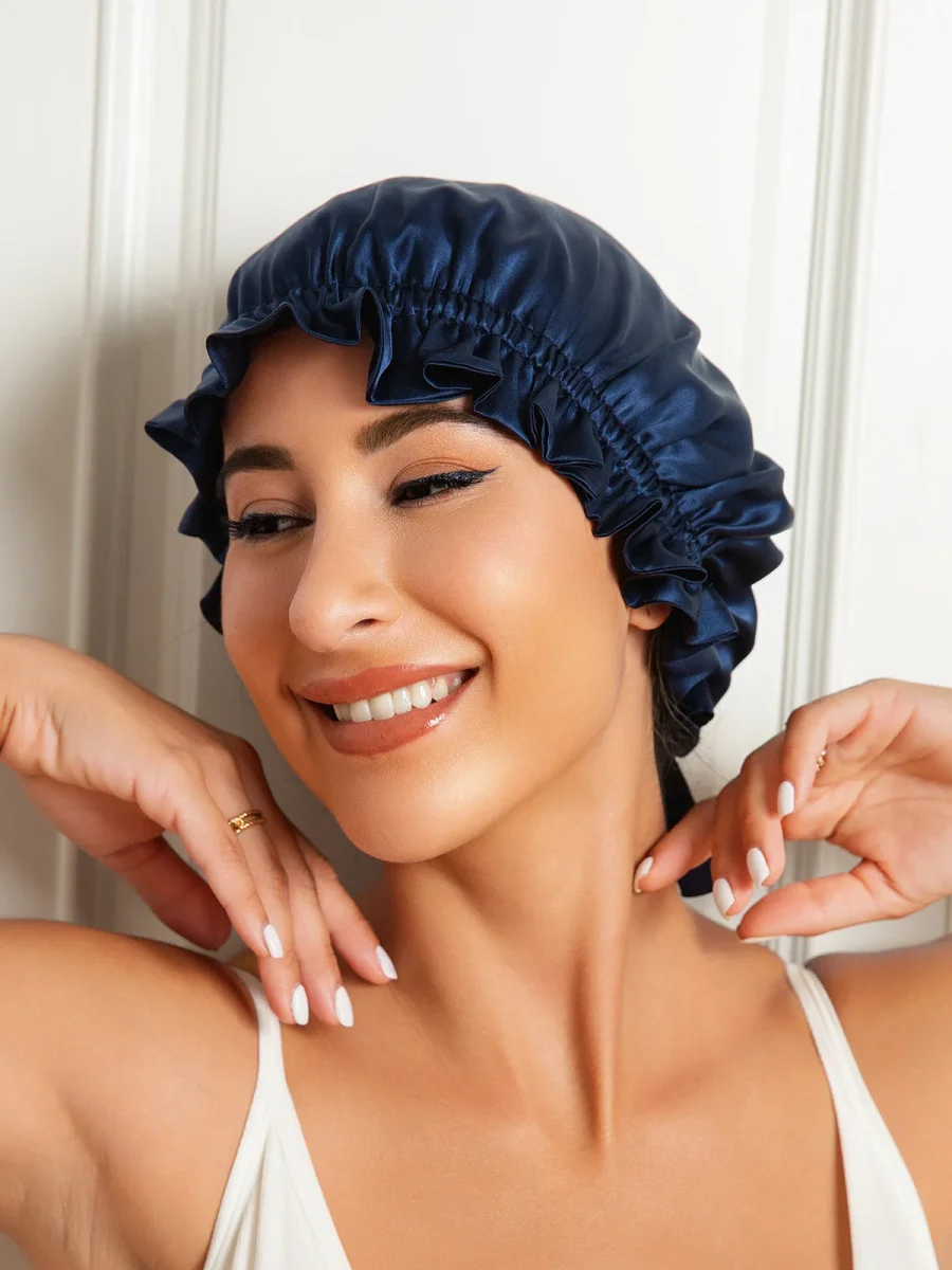 Gorro de doble capa de seda pura con cinta - Imagen 3