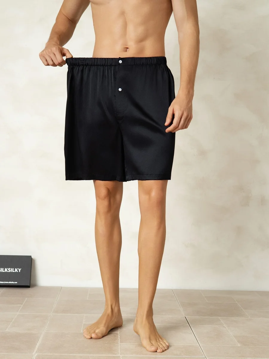Pura Seda Cintura Elástica Pantalones Cortos De Dormir Para Hombre - Imagen 6