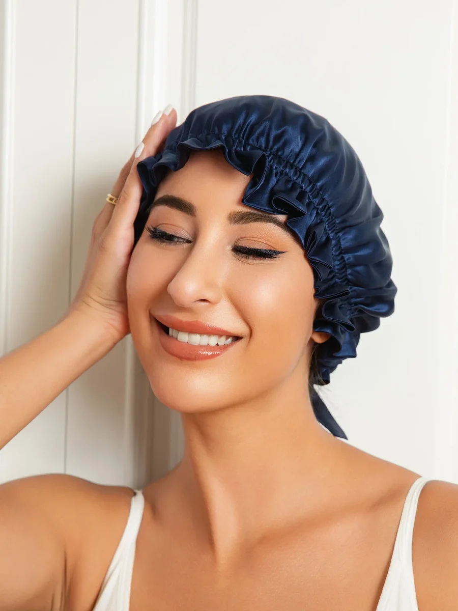 Gorro de doble capa de seda pura con cinta - Imagen 4