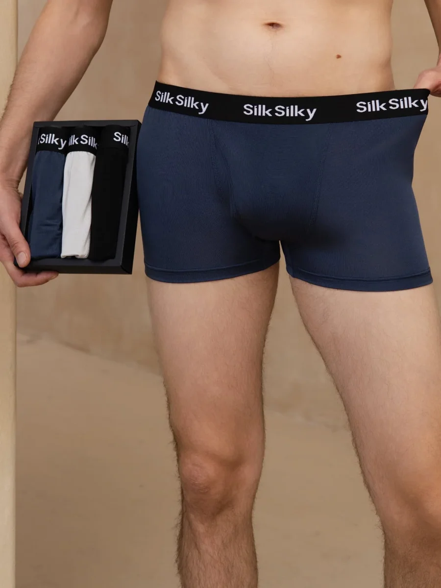 3 Piezas Seda Pura Hombres Comodidad Transpirable Boxer Brief Ropa Interior - Imagen 4