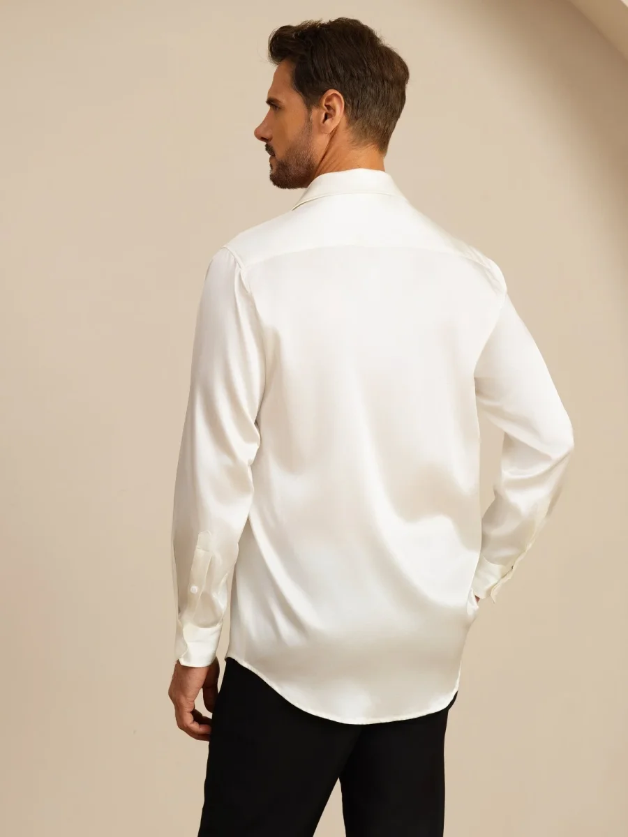 Camisa De Negocios Clásica Para Hombre De Manga Larga Con Cuello De Solapa En Seda 19Momme - Imagen 3