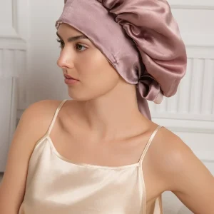 Gorro de noche casual de seda pura con cintas largas (Bicolor y reversible)