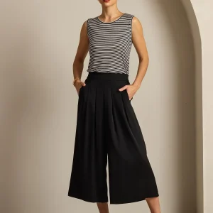Pantalón Capri Mujer Seda 19Momme Cintura Alta Plisado Pierna Ancha