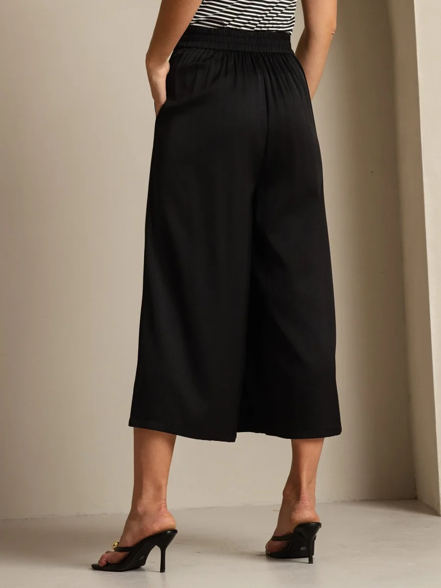 Pantalón Capri Mujer Seda 19Momme Cintura Alta Plisado Pierna Ancha - Imagen 3