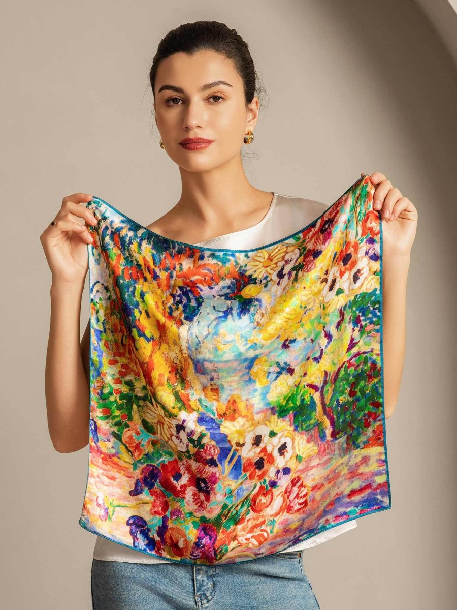 Pure Silk Pintura al Óleo Pañuelo Cuadrado - Tamaño 53x53cm - Imagen 4